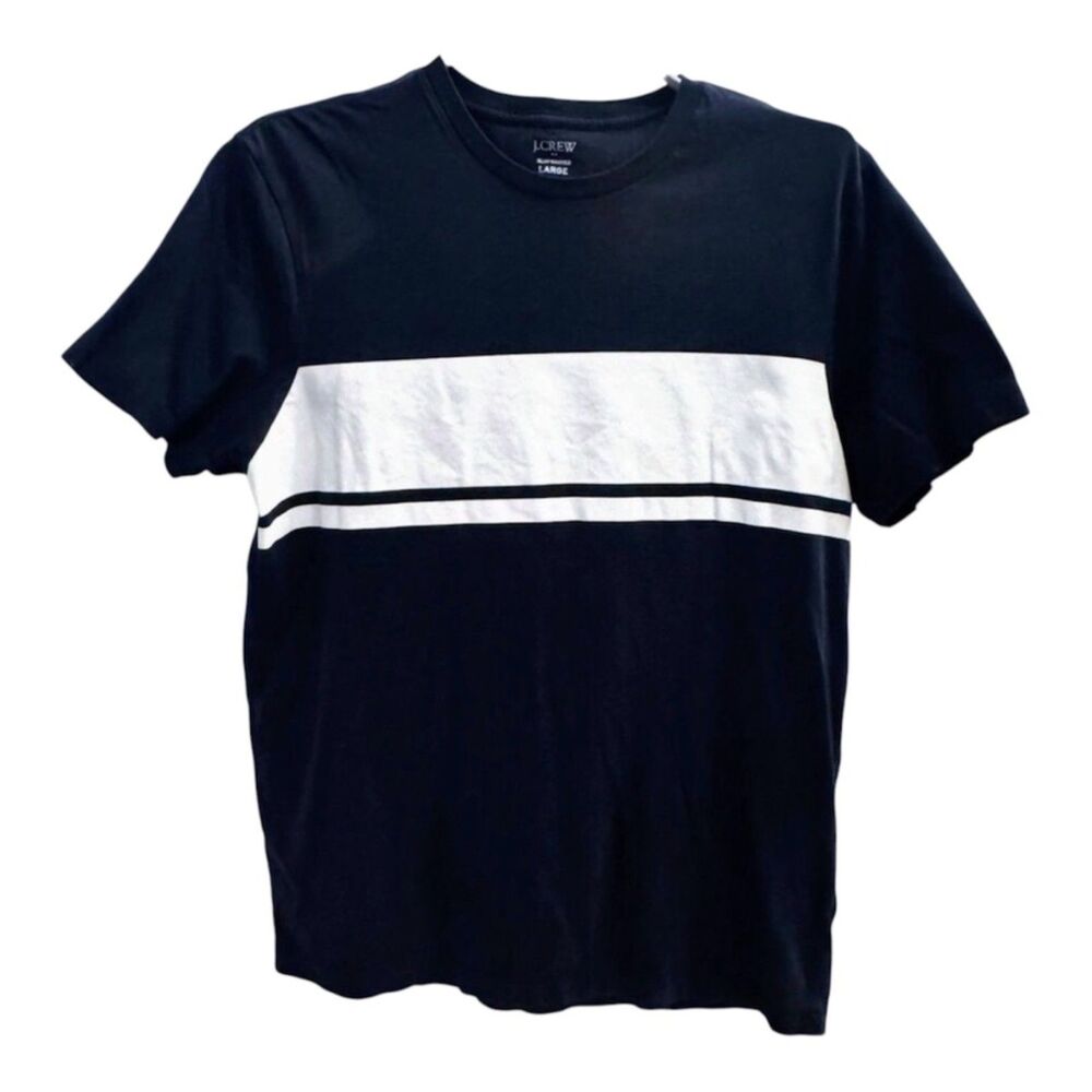 J Crew Mens Slim Washed Tee Navy Blue White Stripe Size L Cotton Reimagined